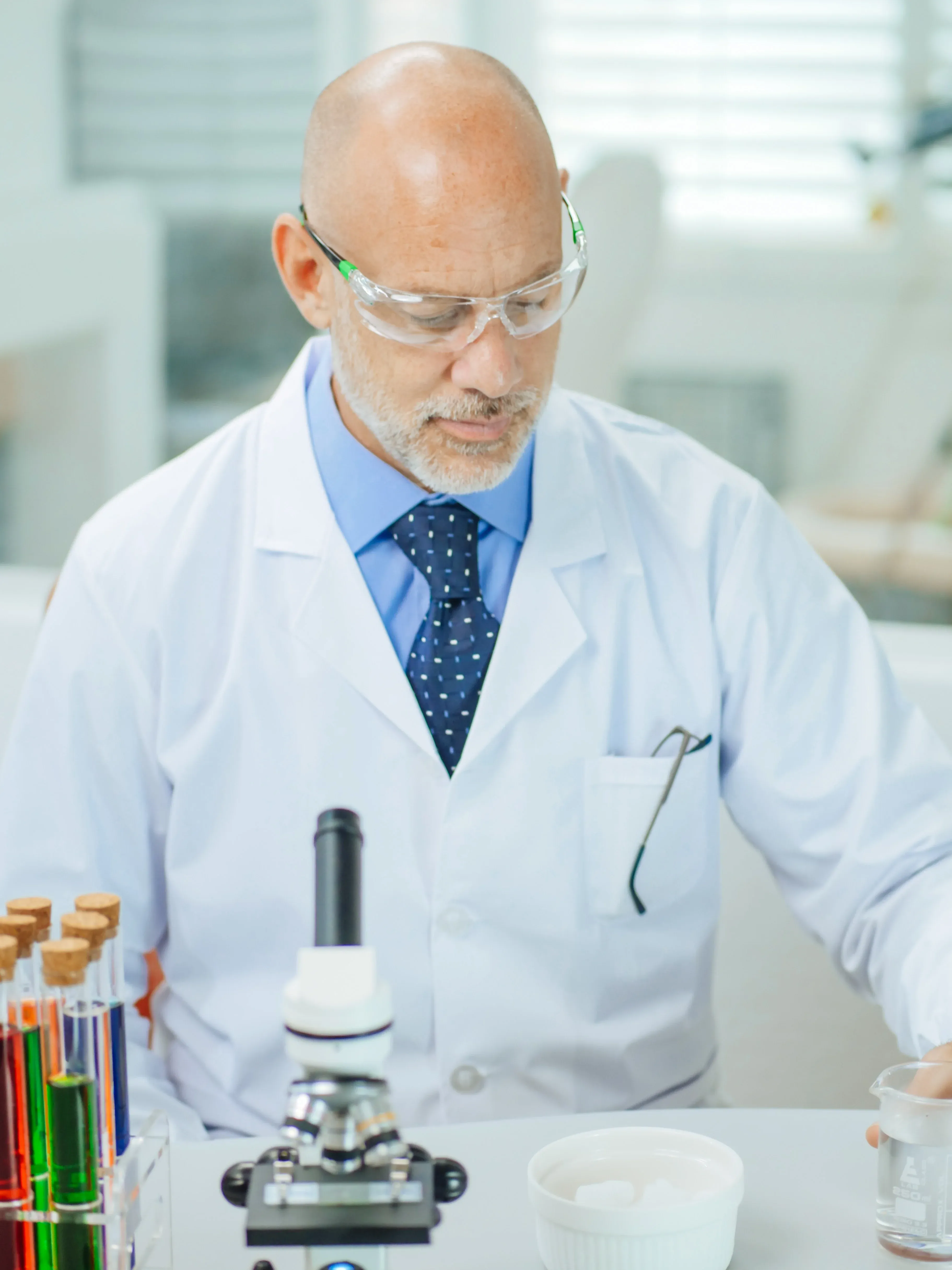 Scientist in laboratory testing and researching MoveWell Daily supplement ingredients for quality and safety assurance.